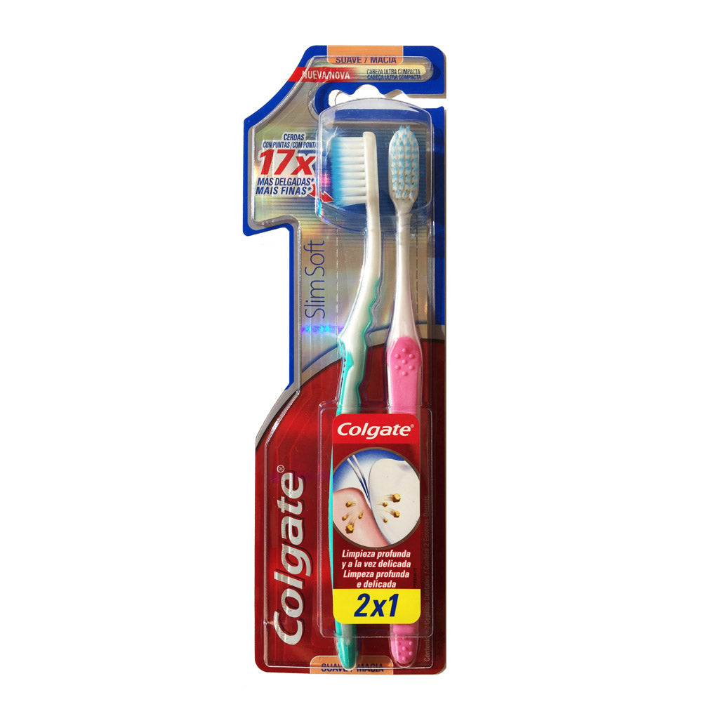 2 Pack Colgate Slim Soft Ultra Compact Head Toothbrush - 17x Thinner Bristles, Ergonomic Handle & Soft Bristles for Gentle Brushing