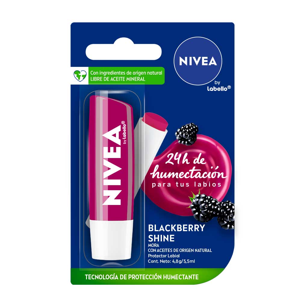 Nivea Blackberry Shine Moisturizing Lip Balm: Hydrate and Protect Your Lips with Natural Extracts and SPF 15 4.8Gr / 0.16Oz